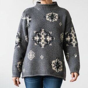 Nordic Design Sweater Petite PL Hand Knit Gray Fair Isle Wool Mohair Pullover